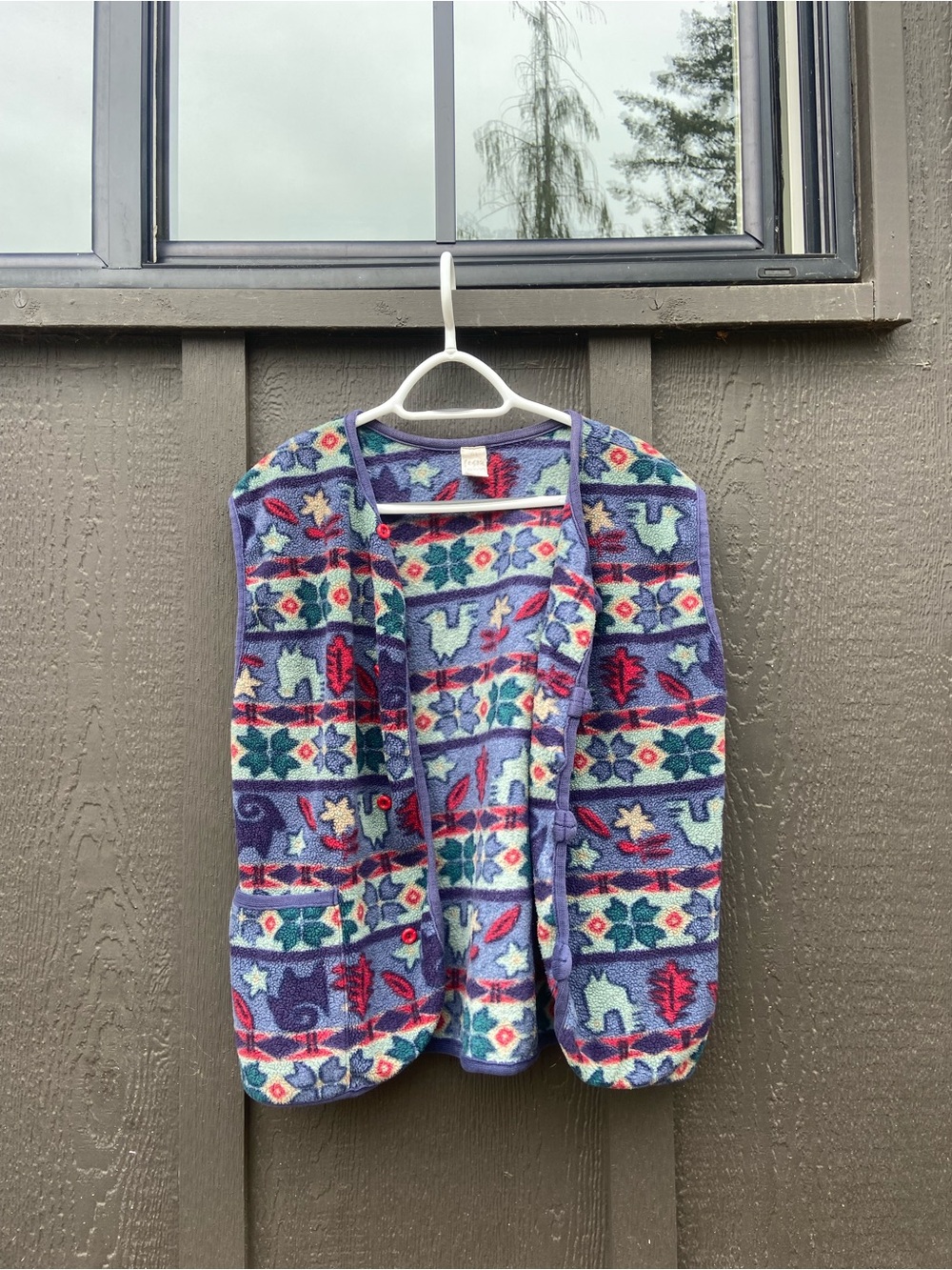 Blue Patterned Fleece Open Cardigan Jacket